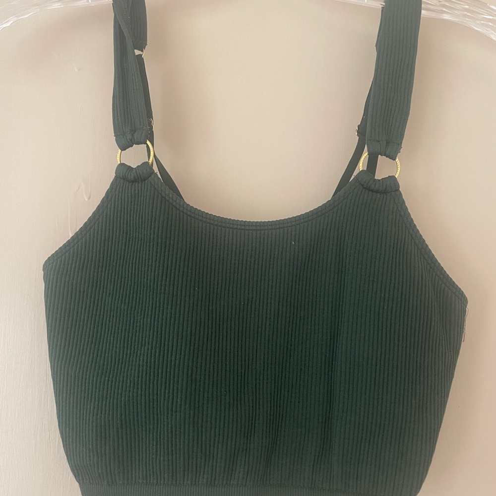 Aerie Green Ribbed Crop Tank Top
